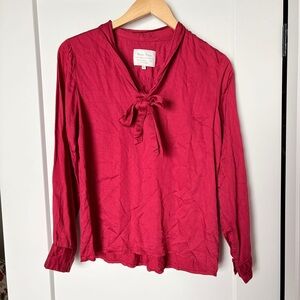 Part Two Deep Red Tie-Neck Bow Detail Blouse – Medium (EU 36) – Long Sleeve
